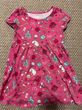 Girls 4T The Children's Place Hot Pink School Print Short Sleeve Dress